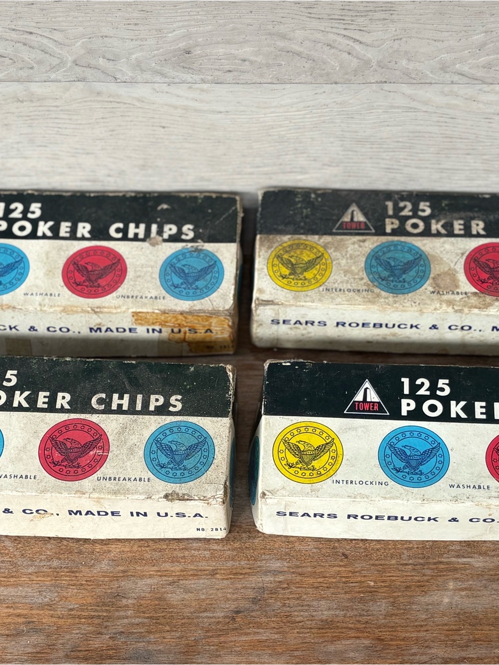 4 VTG Tower brand poker chip sets sold by Sears, Roebuck & Co.